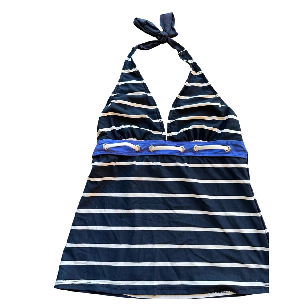 Nautica Womens Navy Blue White Striped Halter Tankini Swim Top NA74244 Size 6